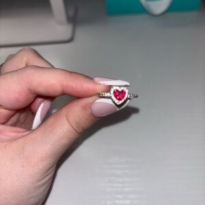 Pandora Red Elevated Heart Ring SIZE:6